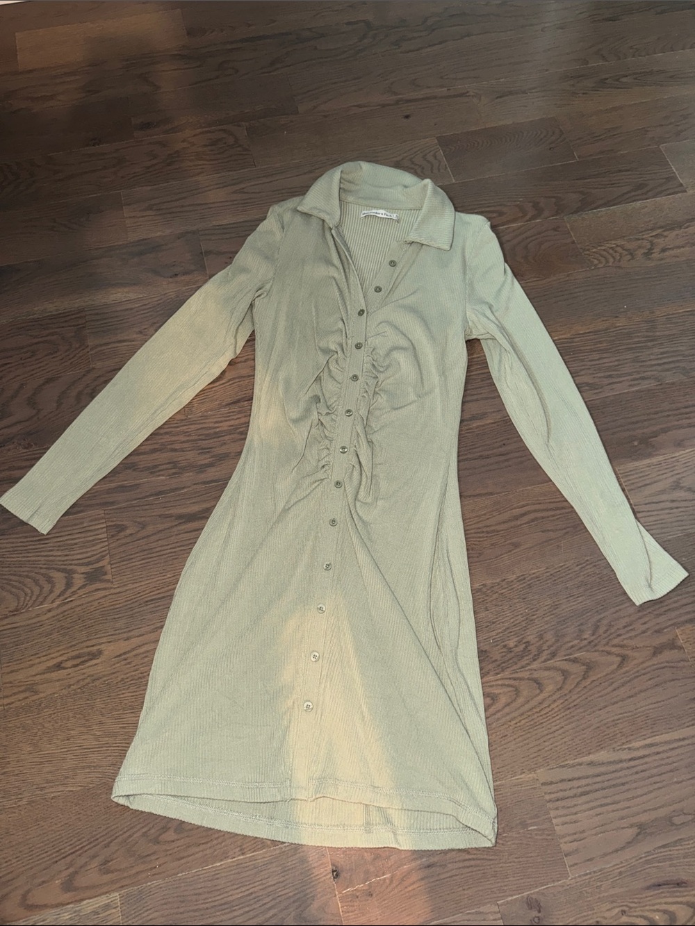 Abercrombie & Fitch Sage Long-Sleeve Button-Front Ribbed Dress